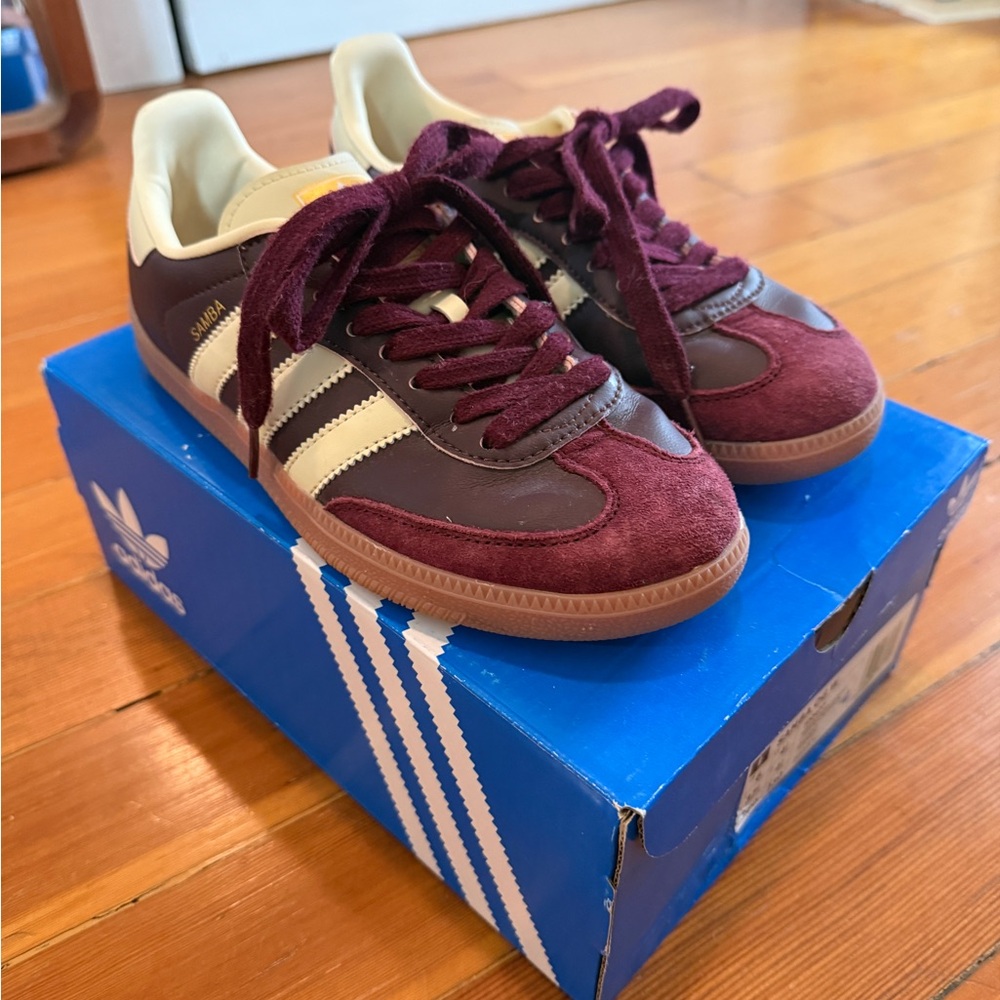 Adidas Burgundy and Cream Sambas